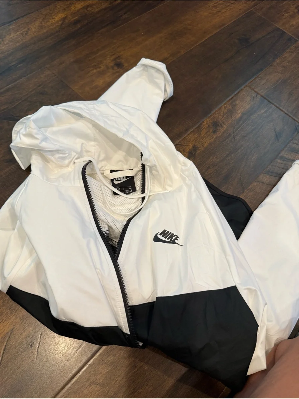 Nike White and Black Colorblock Hooded Jacket windbreaker